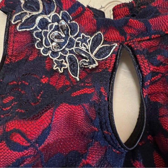 10th House small adult 2 piece dance set navy red lace Applique recital - Picture 11 of 16